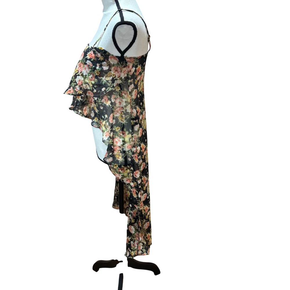 UNIF Black Floral Sheer High Low Chiffon Cami Top Dress Spaghetti Strap XS NWT - Picture 6 of 11